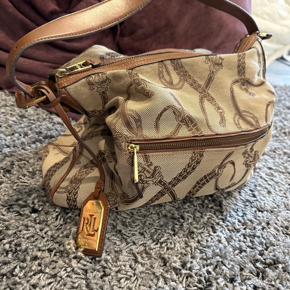 Lauren Ralph Lauren Women’s Brown Leather Trim Equestrian Tote Bag - Picture 3 of 16